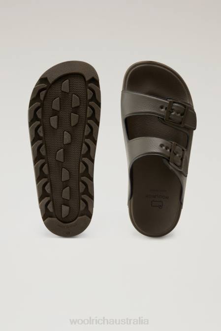 Woolrich Men Sandals in Vegan Leather with Buckles Green Footwear J026443