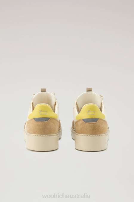 Woolrich Men Classic Basket Sneakers in Soft Leather and Suede Nude Yellow Footwear J026623