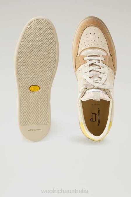 Woolrich Men Classic Basket Sneakers in Soft Leather and Suede Nude Yellow Footwear J026623