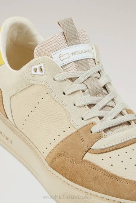 Woolrich Men Classic Basket Sneakers in Soft Leather and Suede Nude Yellow Footwear J026623