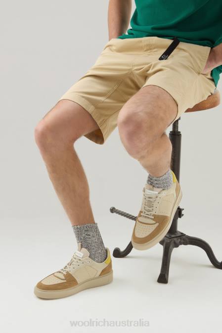 Woolrich Men Classic Basket Sneakers in Soft Leather and Suede Nude Yellow Footwear J026623