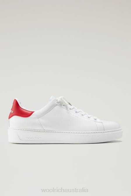 Woolrich Men Leather Classic Court Sneakers with Contrasting Details White Green Footwear J026550