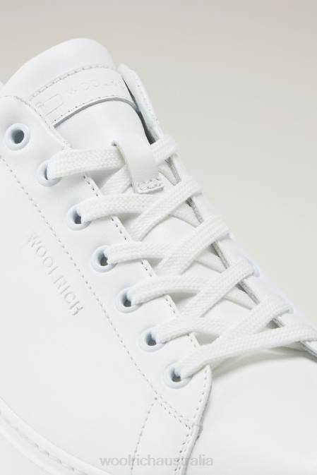 Woolrich Men Leather Classic Court Sneakers with Contrasting Details White Green Footwear J026550