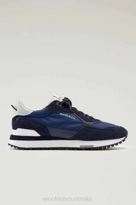 Woolrich Men Retro Sneakers in Leather with Nylon Details Blue Blue Footwear J026634