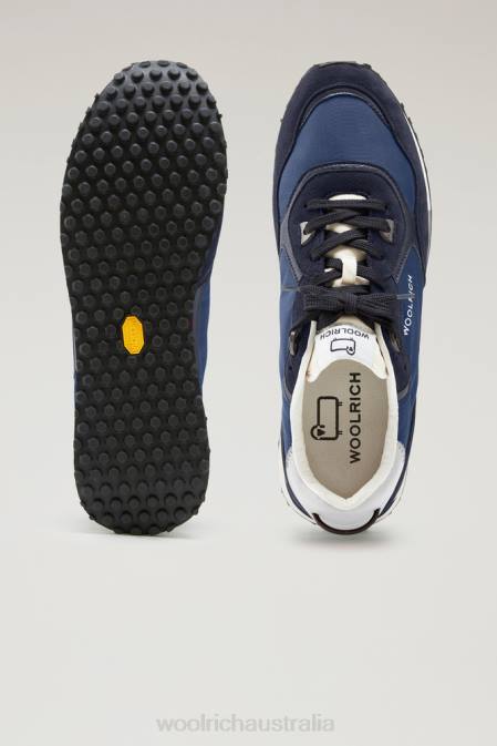 Woolrich Men Retro Sneakers in Leather with Nylon Details Blue Blue Footwear J026634