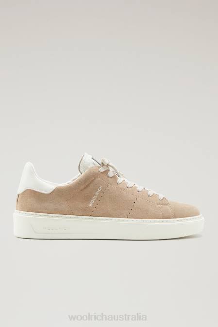 Woolrich Men Suede Classic Court Sneakers with Contrast Details Beige Whipped Cream Footwear J026405