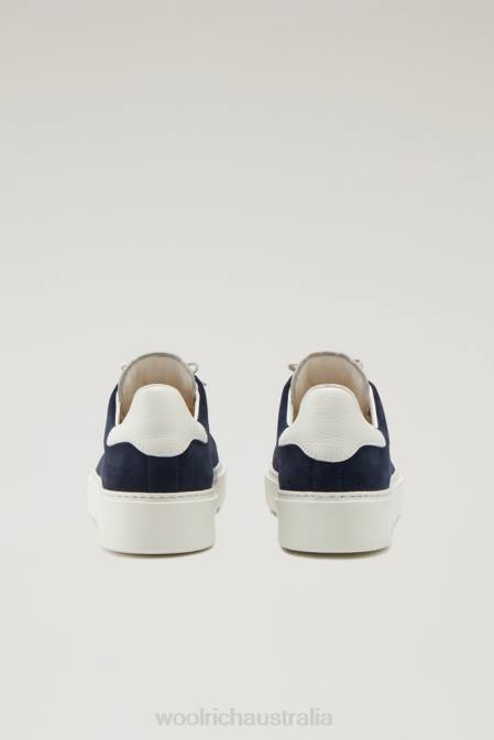 Woolrich Men Suede Classic Court Sneakers with Contrast Details Blu Whipped Cream Footwear J026584