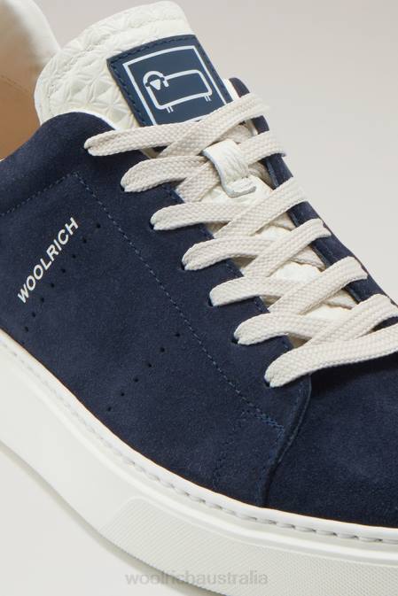 Woolrich Men Suede Classic Court Sneakers with Contrast Details Blu Whipped Cream Footwear J026584