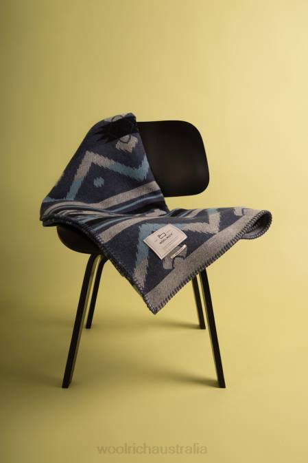 Woolrich Unisex Jacquard Stripe Blanket in Pure Wool Melton Blue Accessories J026267