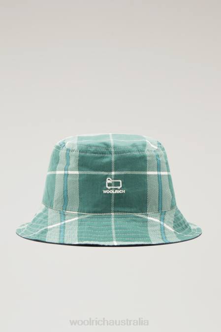 Woolrich Unisex Reversible Bucket Hat in Pure Cotton Evergreen Check Accessories J02682