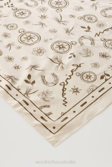 Woolrich Unisex Roadtrip Printed Bandana in Pure Cotton Milky Cream Accessories J02621