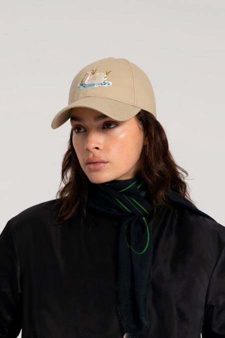 Woolrich Women Embroidered Baseball Cap in a Twill Cotton Blend-Danielle Cathari Beige Accessories J026140