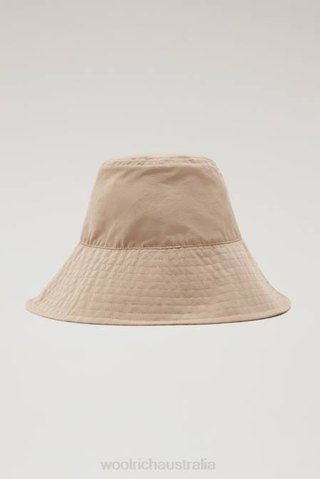 Woolrich Women Rain Bucket Hat in Soft Eco Ramar with Drawcord Feather Beige Accessories J026151