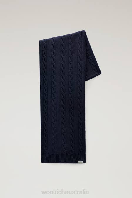 Woolrich Women Garment-Dyed Cable-knit Scarf Dark Blue Accessories J026270