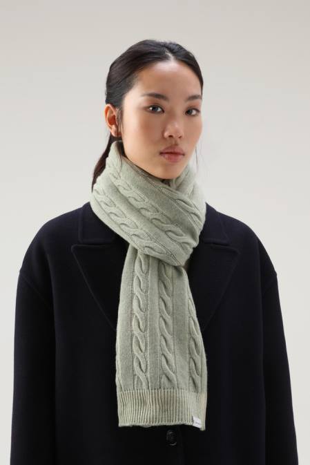 Woolrich Women Garment-Dyed Cable-knit Scarf Desert Sage Accessories J026242