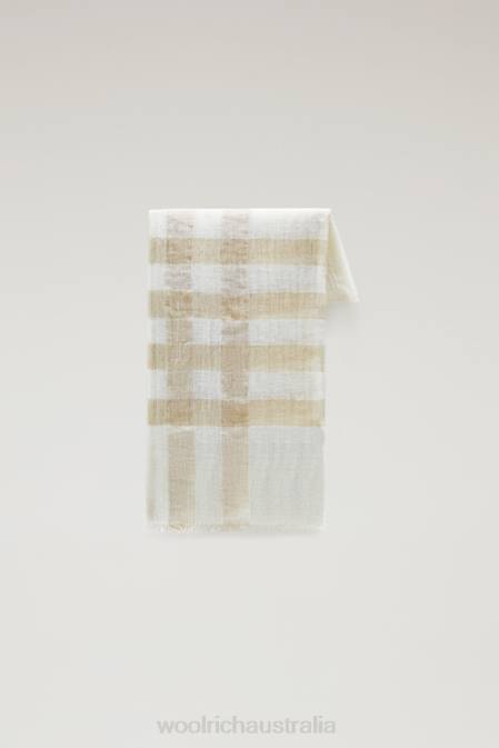 Woolrich Women Light Check Scarf in a Linen Blend Feather Beige Buffalo Accessories J026149