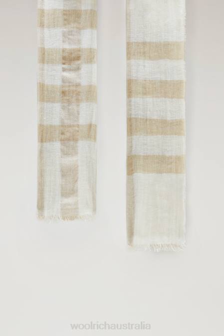 Woolrich Women Light Check Scarf in a Linen Blend Feather Beige Buffalo Accessories J026149