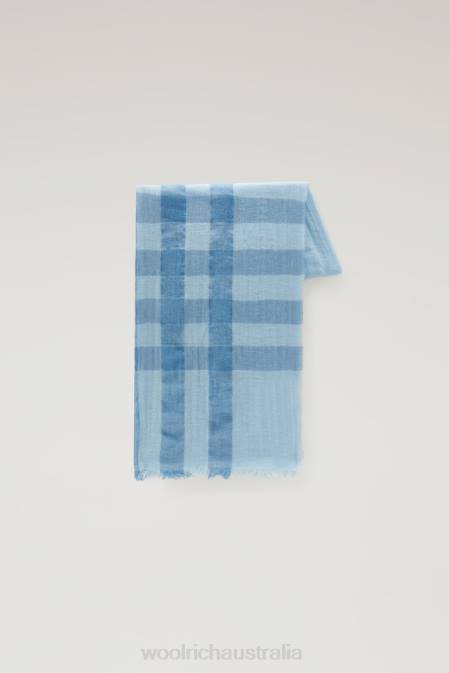 Woolrich Women Light Check Scarf in a Linen Blend Pale Indigo Buffalo Accessories J026144