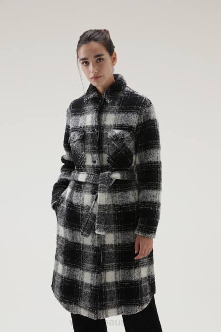 Woolrich Women Gentry Wool Blend Coat Black Check Clothing J026254