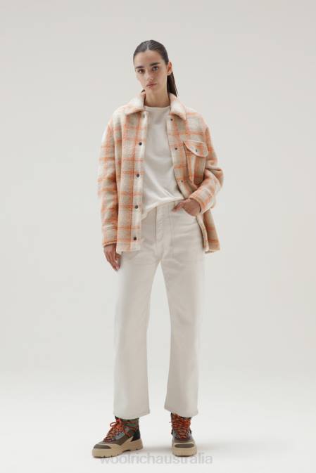 Woolrich Women Gentry Wool Blend Overshirt Gold Check Clothing J026264