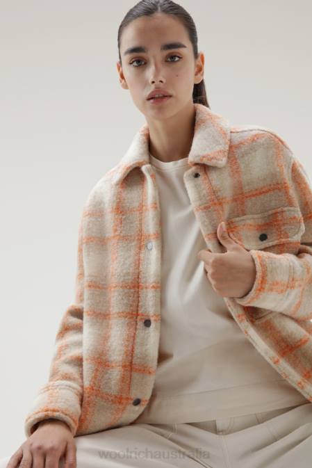 Woolrich Women Gentry Wool Blend Overshirt Gold Check Clothing J026264