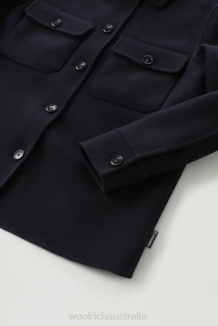 Woolrich Women Manteco Virgin Double Wool Overshirt Melton Blue Clothing J026235