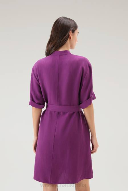 Woolrich Women Belted Utility Dress in Linen Blend Charisma Purple Clothing J026132