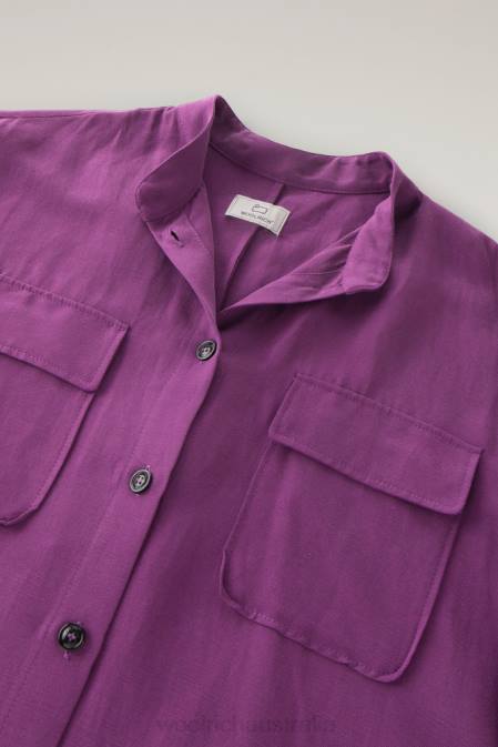 Woolrich Women Belted Utility Dress in Linen Blend Charisma Purple Clothing J026132
