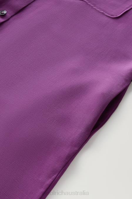 Woolrich Women Belted Utility Dress in Linen Blend Charisma Purple Clothing J026132