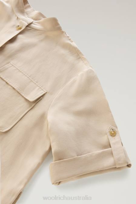 Woolrich Women Belted Utility Dress in Linen Blend Feather Beige Clothing J026183