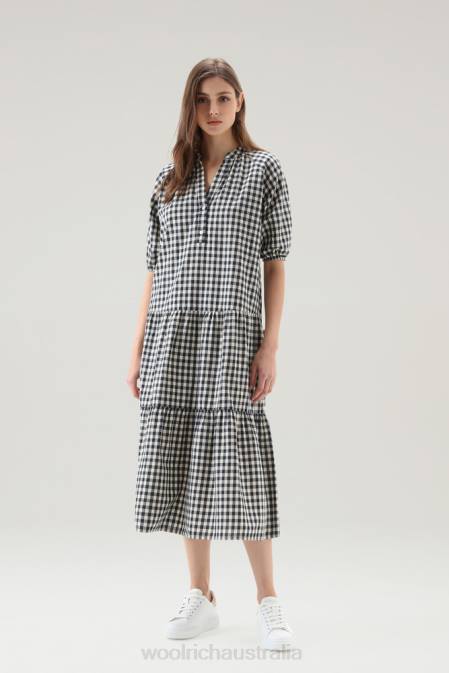 Woolrich Women Check Dress in Pure Cotton with Ruffles Blue Buffalo Clothing J026165