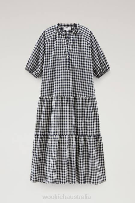 Woolrich Women Check Dress in Pure Cotton with Ruffles Blue Buffalo Clothing J026165