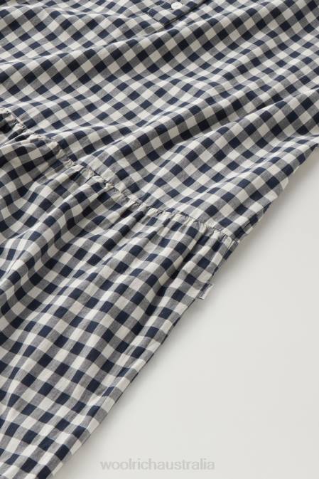 Woolrich Women Check Dress in Pure Cotton with Ruffles Blue Buffalo Clothing J026165