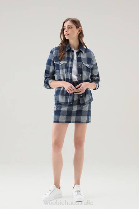 Woolrich Women Check Mini Skirt in Pure Cotton Denim Dark Indigo Buffalo Clothing J02676