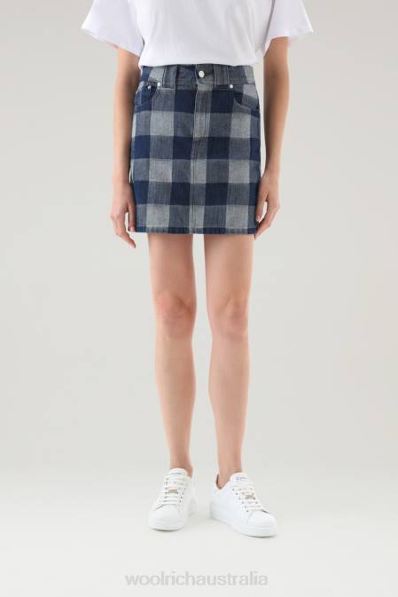 Woolrich Women Check Mini Skirt in Pure Cotton Denim Dark Indigo Buffalo Clothing J02676