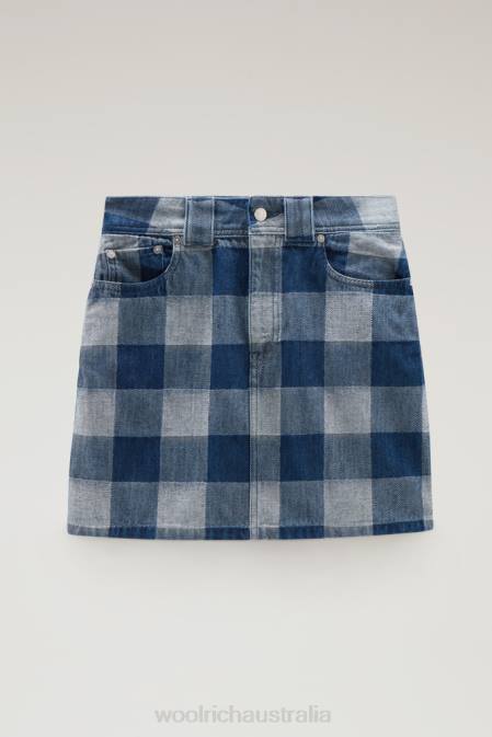 Woolrich Women Check Mini Skirt in Pure Cotton Denim Dark Indigo Buffalo Clothing J02676