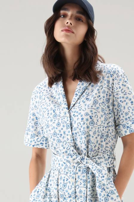 Woolrich Women Long Shirt Dress in Pure Cotton Milky Cream Clothing J026198