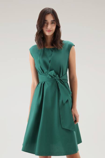 Woolrich Women Midi Dress in Pure Cotton Poplin Evergreen Clothing J026338