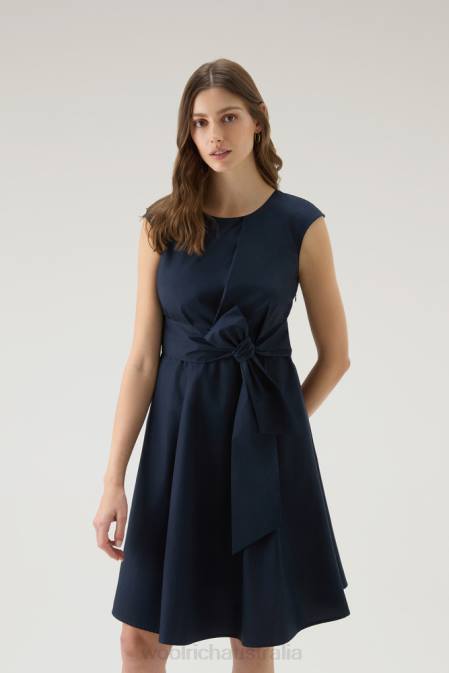 Woolrich Women Midi Dress in Pure Cotton Poplin Melton Blue Clothing J026339