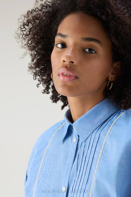 Woolrich Women Pintuck Chambray Dress in Pure Cotton Pale Indigo Clothing J026160