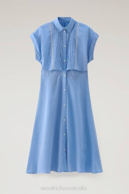 Woolrich Women Pintuck Chambray Dress in Pure Cotton Pale Indigo Clothing J026160