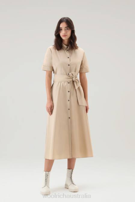 Woolrich Women Shirt Dress in Pure Cotton Poplin Feather Beige Clothing J02624