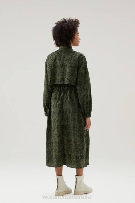 Woolrich Women Shirt Dress in Ripstop Crinkle Nylon with Camo Print Dark Green Camou Clothing J02699