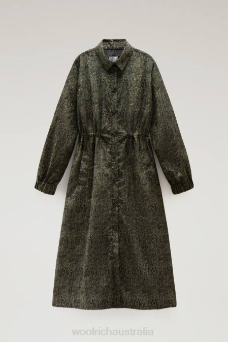 Woolrich Women Shirt Dress in Ripstop Crinkle Nylon with Camo Print Dark Green Camou Clothing J02699