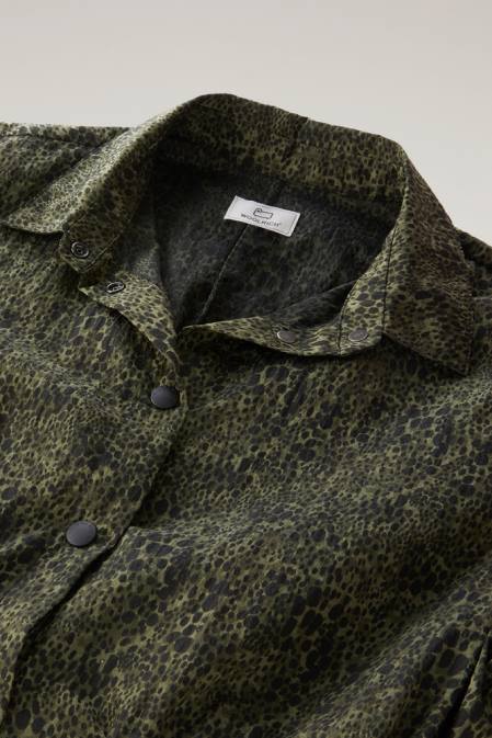 Woolrich Women Shirt Dress in Ripstop Crinkle Nylon with Camo Print Dark Green Camou Clothing J02699