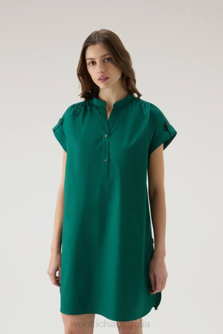 Woolrich Women Short Dress in Pure Cotton Poplin with Gathered Details Evergreen Clothing J026186