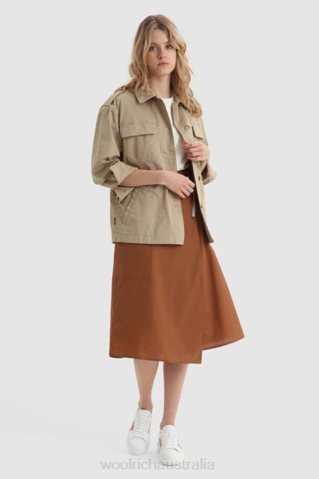 Woolrich Women Wrap Skirt in Pure Cotton Poplin Rusty Brown Clothing J026333