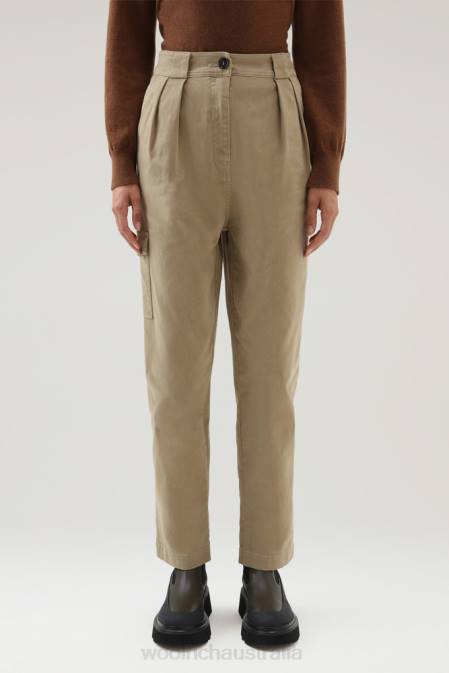 Woolrich Women Cotton Twill Cargo Pants Gold Khaki Clothing J026248