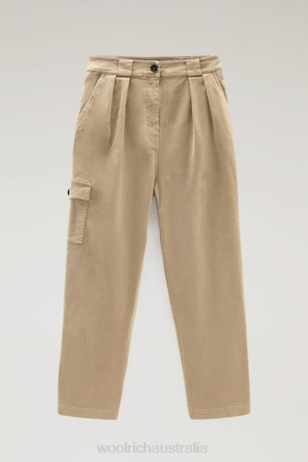Woolrich Women Cotton Twill Cargo Pants Gold Khaki Clothing J026248