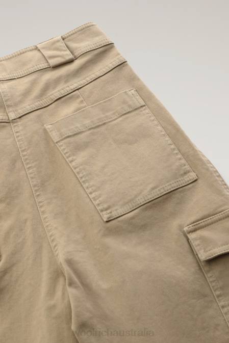 Woolrich Women Cotton Twill Cargo Pants Gold Khaki Clothing J026248